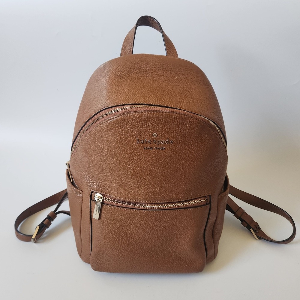 Kate Spade New York Leila Pebbled Leather Domed Backpack Purse Camel Brown 90s